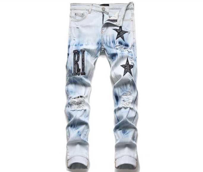

Patchwork Jeans European Jean Hombre Letter Star Skinny Embroidery amirly Ripped mens Trend Brand Motorcycle Men's Pant dsfgdfgd