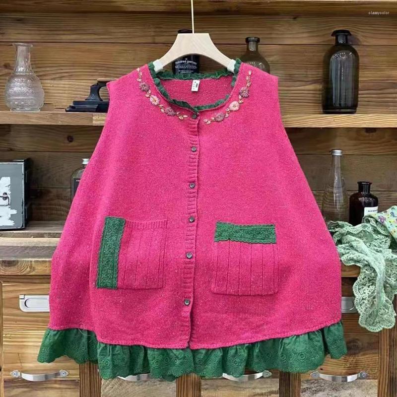 

Women's Vests Autumn Mori Girl Crochet Knitted Cotton Floral Embroidery Lace Vest Loose Cottage Gypsy Hippie Ibiza Boho Indie Folk Outerwear, Blue