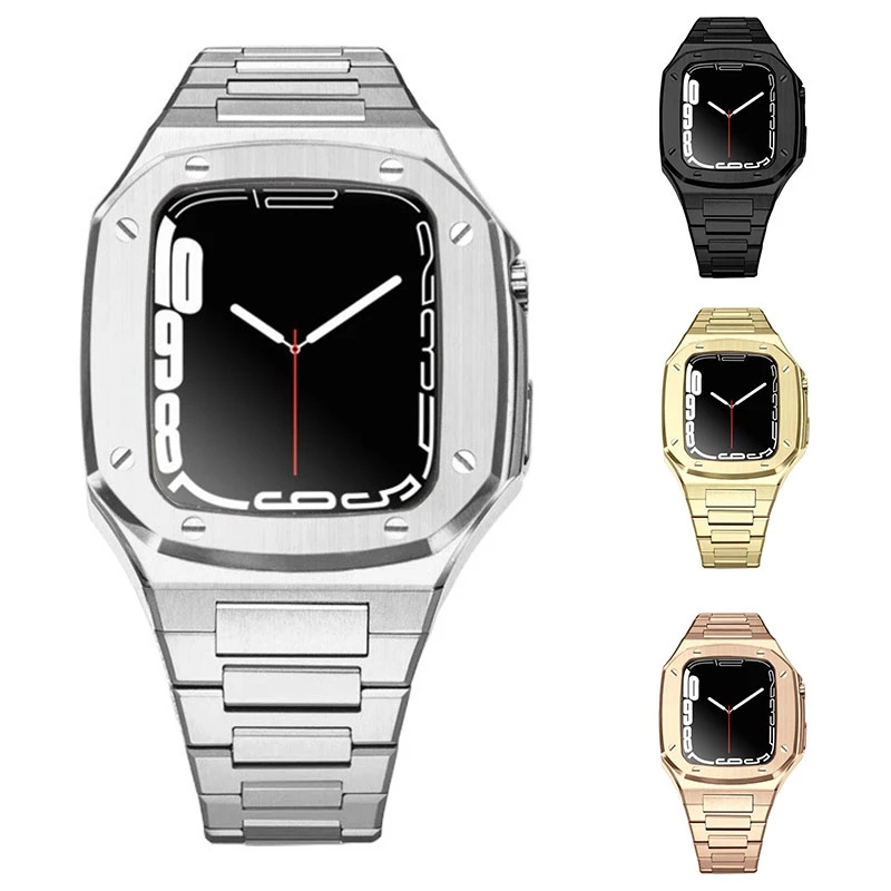 

Luxury Stainless Steel Strap Case for Apple Watch 8 Band Modification 45mm 44mm 41mm Metal Mod Kit Set for IWatch Series 7 6 SE 5 4 3 2 1