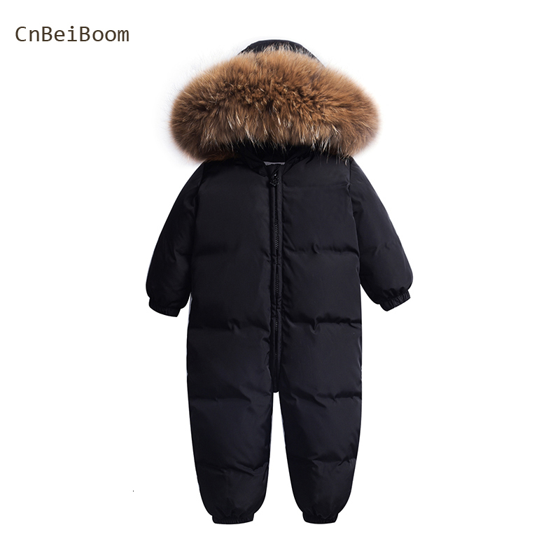 

Down Coat Winter warm baby rompers Jumpsuit Children duck down overalls Snowsuit toddler kids boys girls fur hooded romper costume clothes 221201, Black
