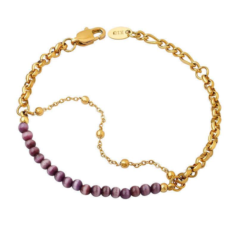 

Bracelet Chain Amaiyllis 18k Gold Light Luxury Double Layer Purple Opal Niche Stitching Bead Jewelry for Women