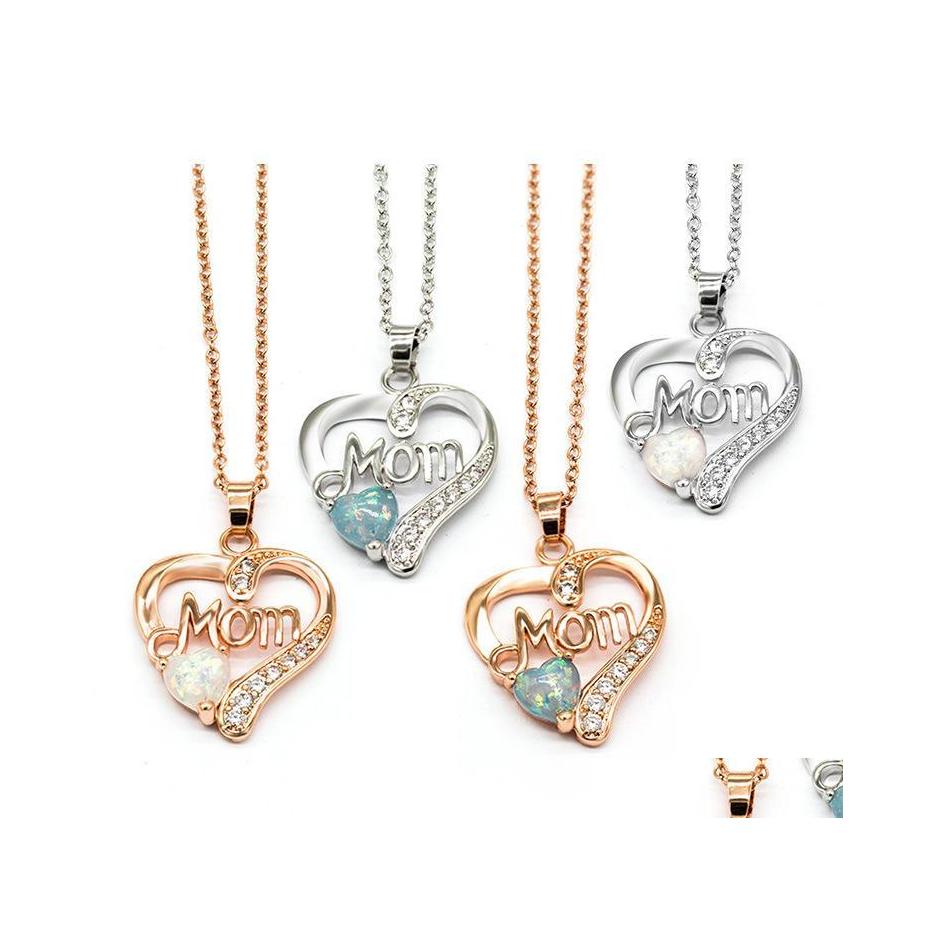 

Pendant Necklaces Selling Sier Gold Plated Mom Necklace Womens Opal Gemstone Love Heart Pendant Jewelry Mothers Day Gifts 45Cm Drop Dhw6I