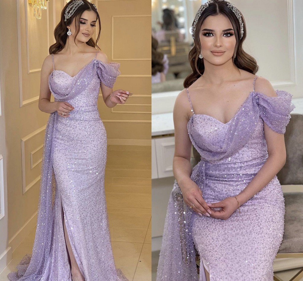 

Lilac Mermaid Sexy Evening Dresses 2023 Elegant High Split Straps Luxury Women Prom Party Gowns Abendkleider Robes de Soiree, Red