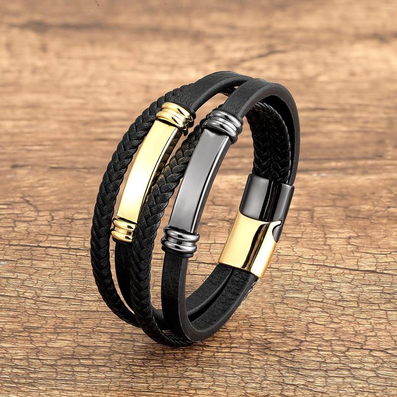 

Charm Bracelets Retro Style Men's Jewelry Multilayer Weave Leather Rope Bracelet Stainless Steel Magnetic Bangles Homme Gift