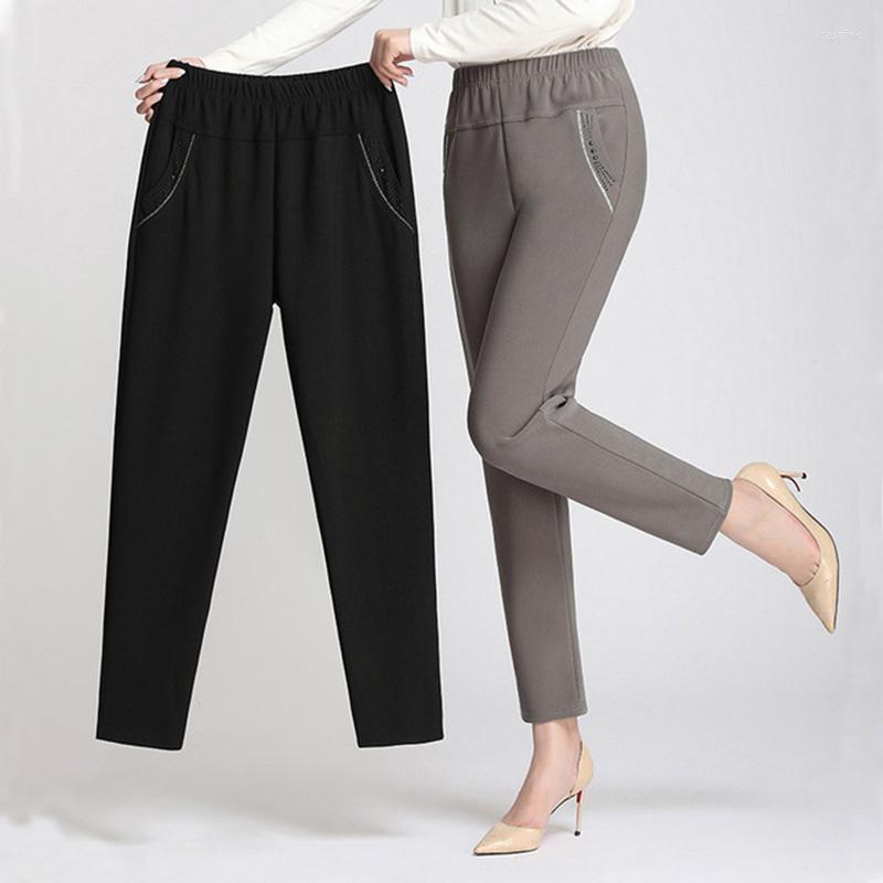 

Women's Pants -5XL Women Large Size Simple High Waist Leisure Long Trousers Straight Womens Pocket All-match Female Office Lady D80802, Black