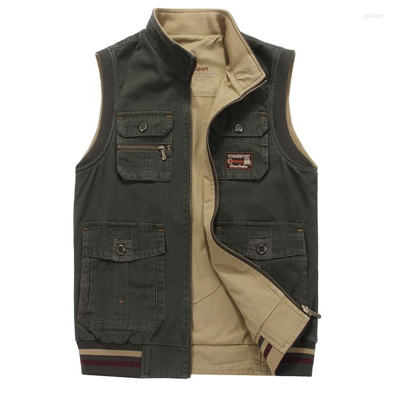 

Men's Down Plus Size  8XL 9XL Autumn Vest Men Double Sides Wear Waistcoat Casual Cotton Stand Sleeveless Jacket Fishing, Army green
