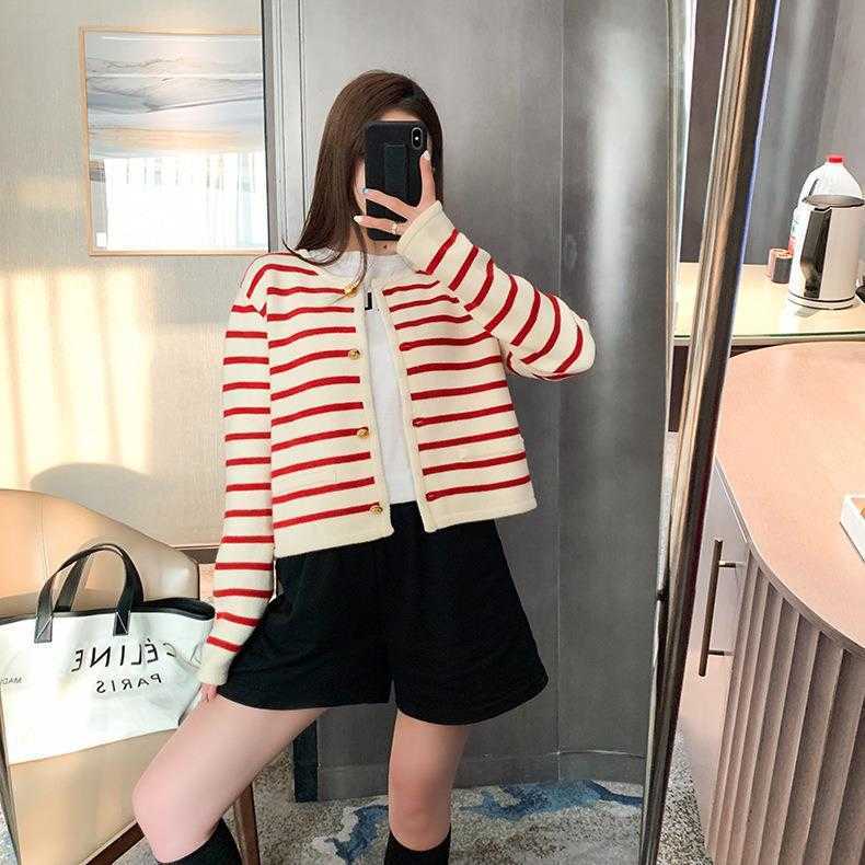

Women's Jacket Sweater Coat Cell 22FW Celebrity Autumn Winter Round Neck Striped Knitted Cardigan JacketElegant Classic Fashion Designer Ni 78QT, Black stripes