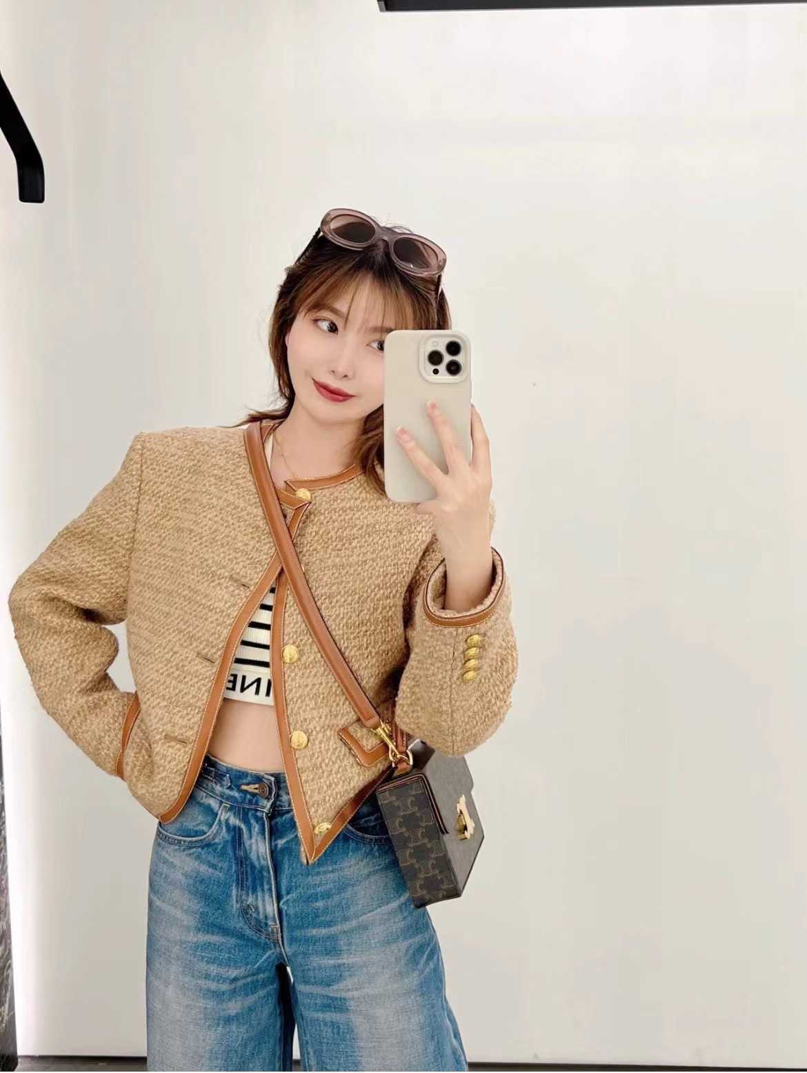 

Women' Sweater Coat Cell 22FW Celebrity Wool Collage Small Short Cardigan Temperament CoatElegant Classic Fashion Designer Ni 210F, Dark brown