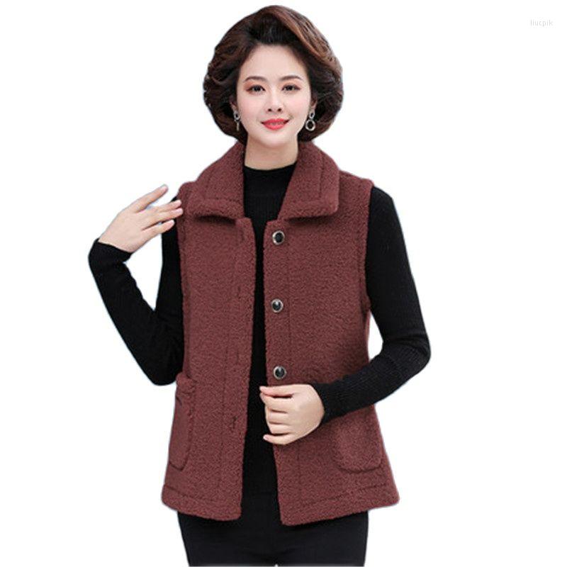 

Women's Vests Lamb Wool Granular Velvet Waistcoat Female Spring Autumn Fur Wear Thick Warm Womens Outerwear A461, Wine red