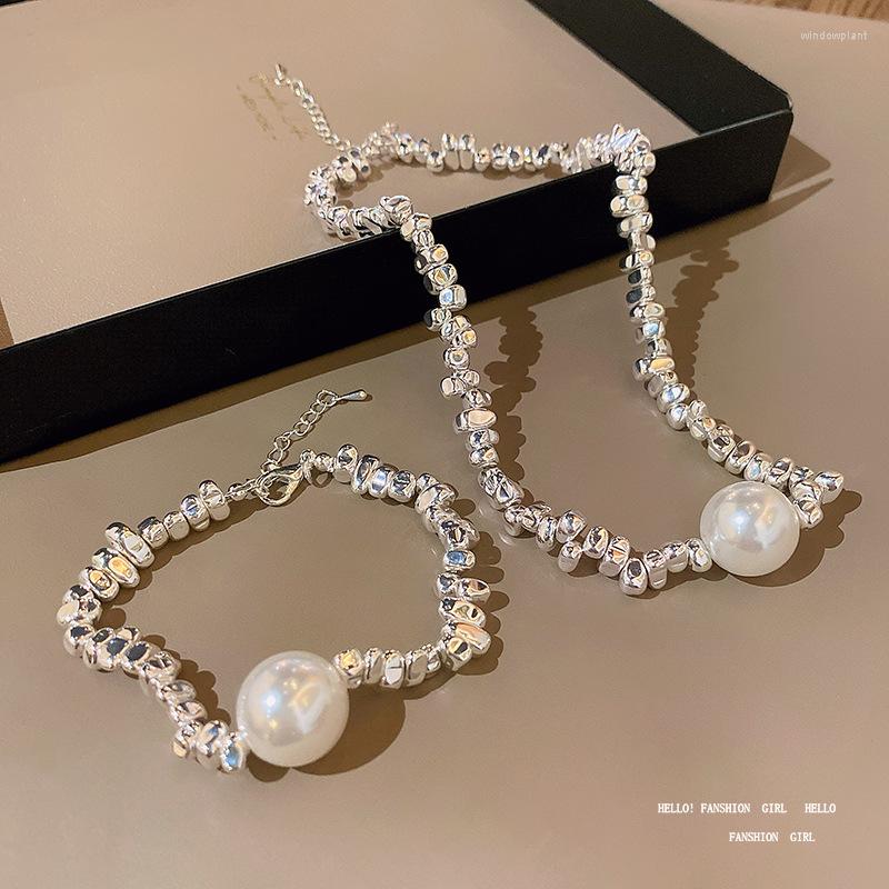

Necklace Earrings Set Women Bridal Wedding Party White Pearl Beaded Bracelets Jewelry Fashion, Picture shown