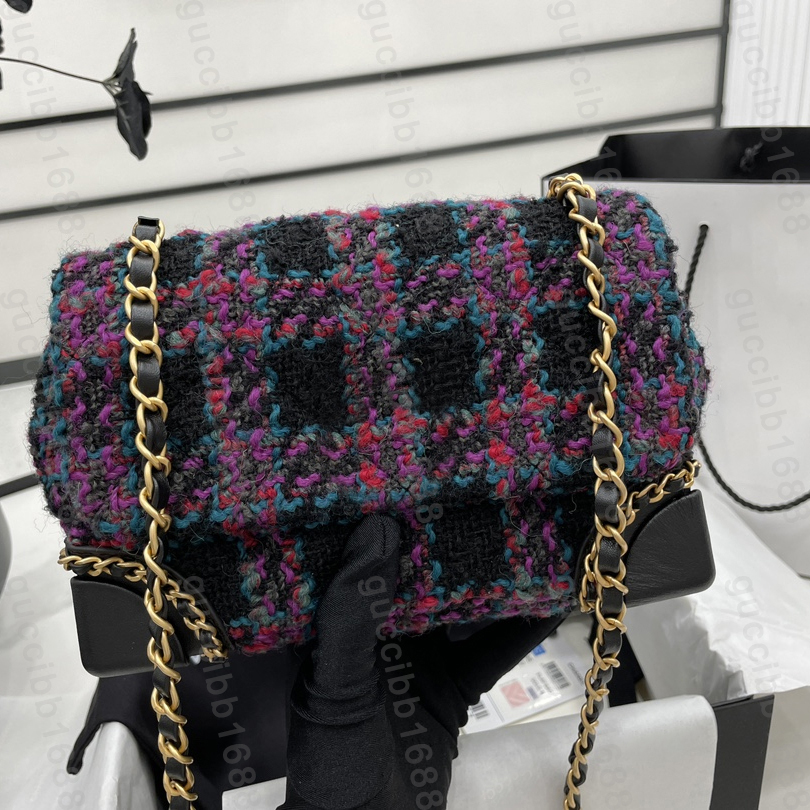 

10A Top Tier Mirror Quality Tweed Flap Bag Mini 19cm Luxury Designers Purple Quilted Purse Women Wallet On Chain Handbag Crossbody Shoulder Strap Black Box Bag, #2