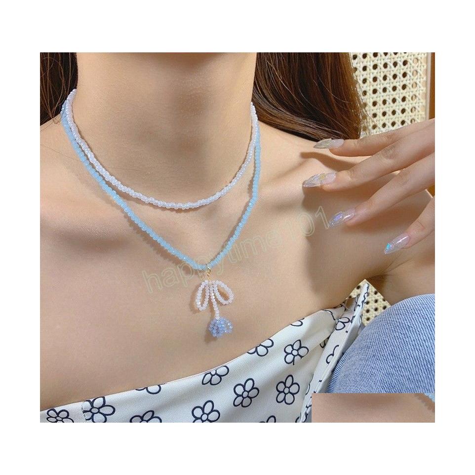 

Pendant Necklaces Fashion Double Layers Handmade Crystal Beads Bowknot Flower Pendant Necklace Women Party Jewelry Drop Delivery Nec Dhu7X