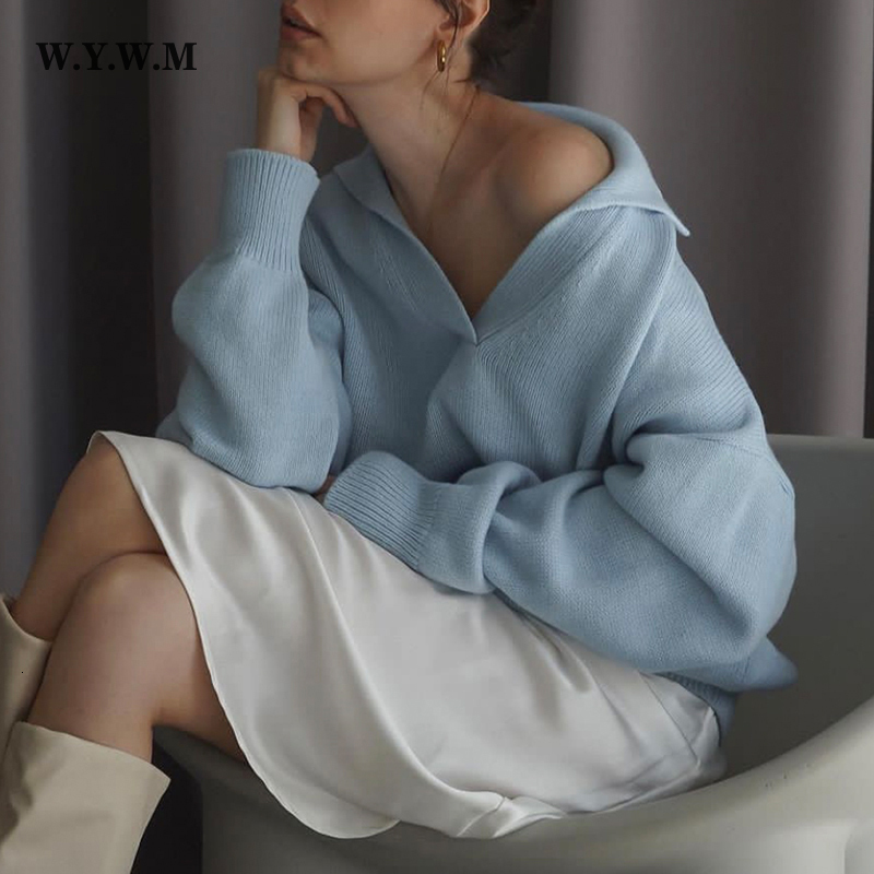 

Women's Sweaters WYWM Winter Knitted V-neck Sweater Women Lazy Oaf Elegant Basic Pullovers Top Lady Casual Long Sleeve Streetwear Female Clothing 221201, Green