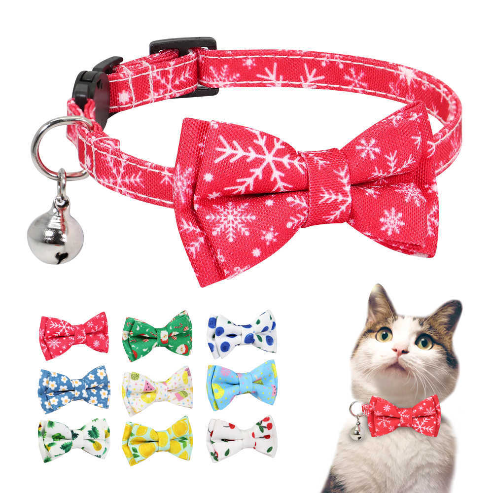 

Quick Release Cat Collar Safety Nylon Puppy Kitten Collars Cute Bowknot Cats Necklace With Bell Pet Christmas For