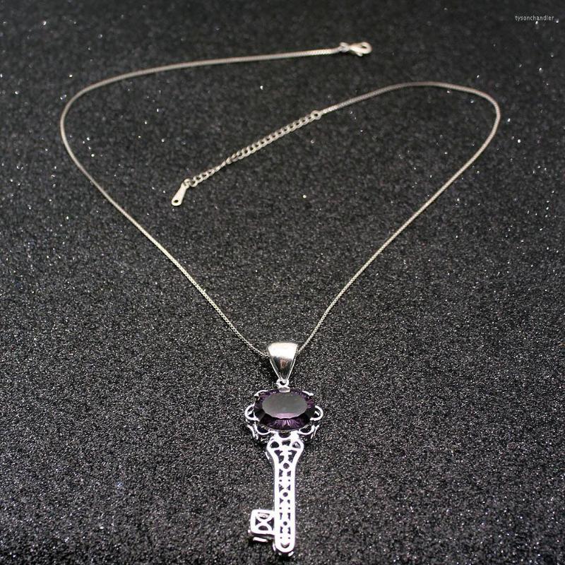 

Pendant Necklaces Hermosa Amazing Key Design PurpleAmethyst Silver Color Necklace For Women 20 Inch