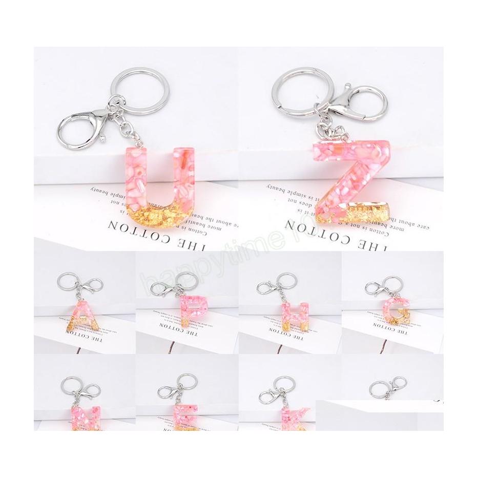 

Key Rings Pink Alphabet Keychain English Letter Key Ring Glitter Gradient Resin Gold Leaf Crafts Car Mirror Handbag Charms Gift Acce Dhfsx