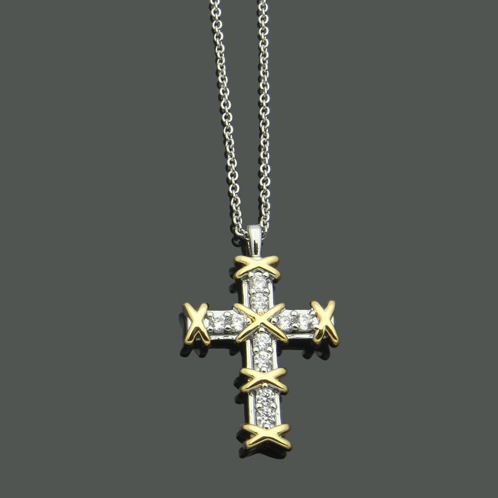 

Luxury designer gold cross diamond necklace cross earrings Set styling original fashion classic bracelet women's jewelry gift with box