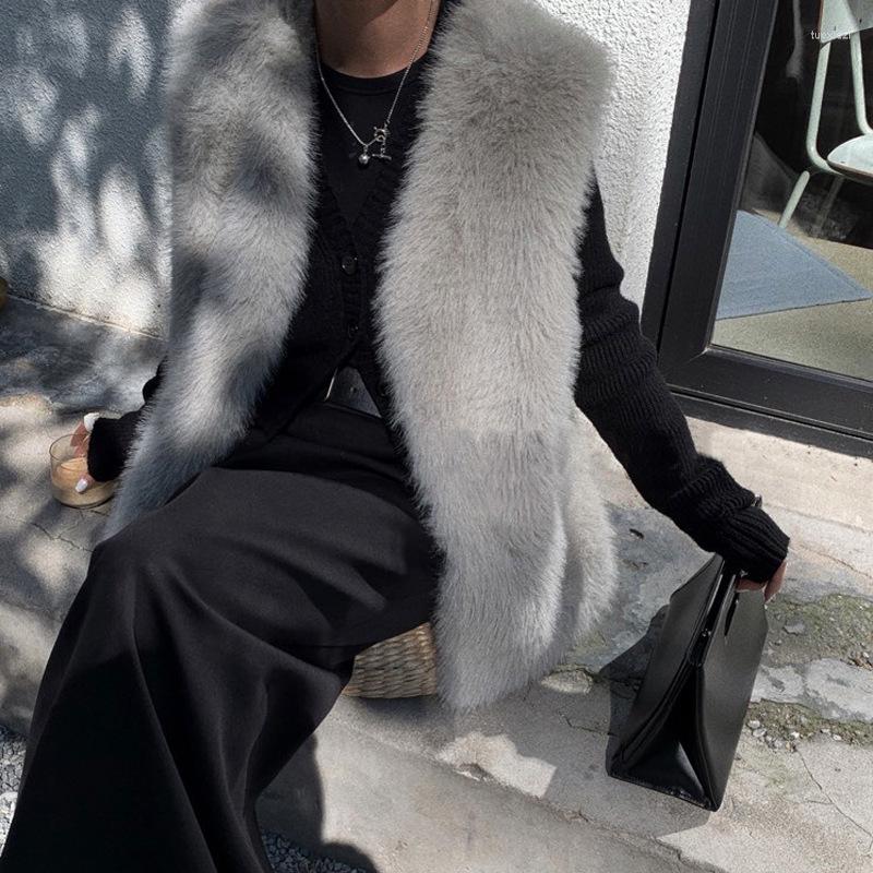 

Women' Vests Sleeveless Fur Vest In Autumn And Winter, Dark grey
