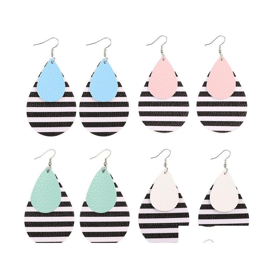 

Dangle Chandelier Fashion Designer Pu Leather Waterdrop Dangle Earring For Women Colorf Double Layer Sier Plating Hook Statement E Dhsnc