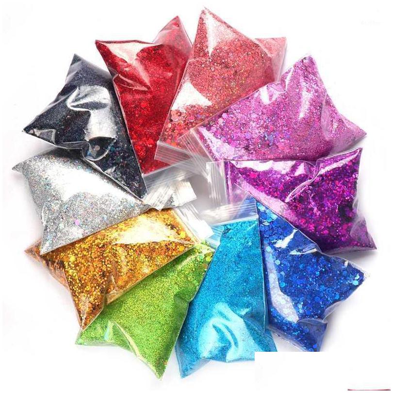 

Nail Glitter 50G/Bag Holographic Nail Glitter Powder Colorf Mixed Size Hexagon Flakes Sequins Art Decorations1 Drop Delivery Health Dhrtx
