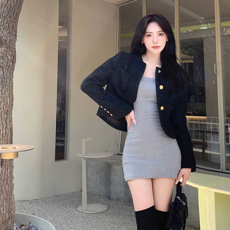 

Women' Jacket Sweater Coat Cell 22FW Celebrity Top 22 Autumn and Winter Three Button Round Neck Wool Tweed Short WomenElegant Classic Fashion H5LZ, White