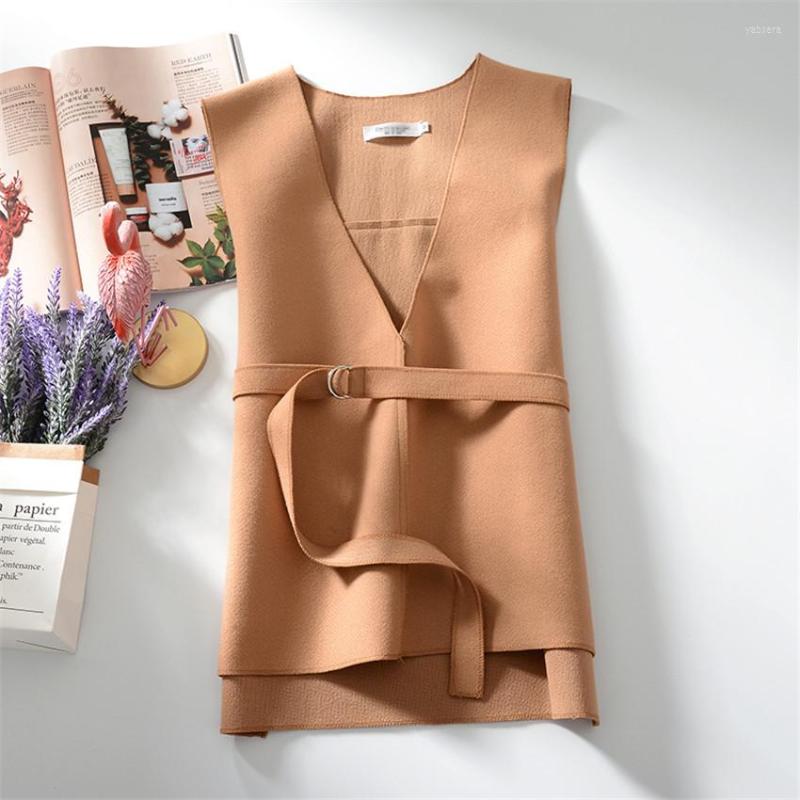

Women' Vests 2022 Big Size Women Sashes Faux Woolen Vest Fashion Elegant Lady Coat Autumn Slim Female Sleeveless Jacket Cloting Outwear, Blue