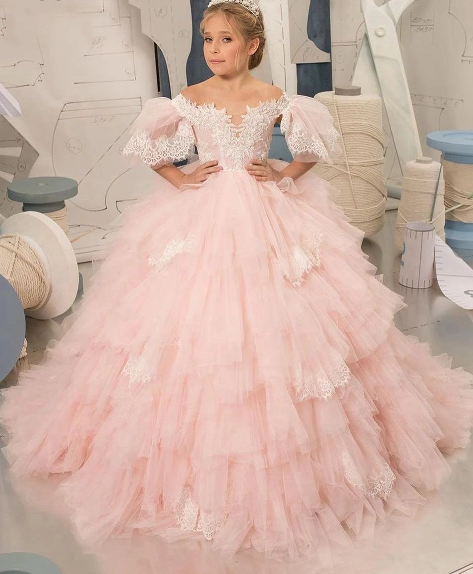 

New Pink Princess Dress Puffy Flower Girl Dresses A-Line Comunion Dresses Flower Girl Dresses for Wedding Robe Ceremonie Fille, Same as image