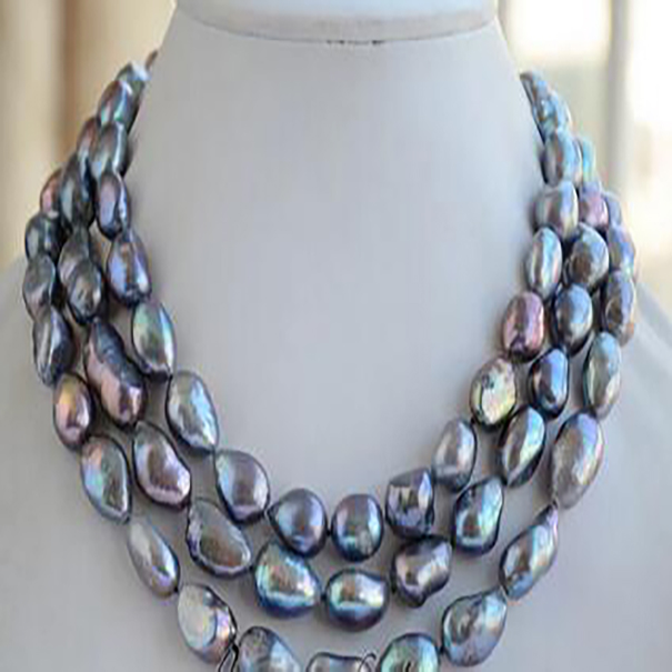 

10x12mm peacock black baroque freshwater cultured pearl necklace 48inch AAA