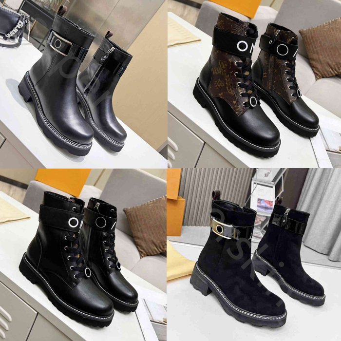 

2023 Designer Boots Women Martin Boots platform Black flats combat Boot low heel booties leather chains logo buckle womens luxury Designers shoes 35-41