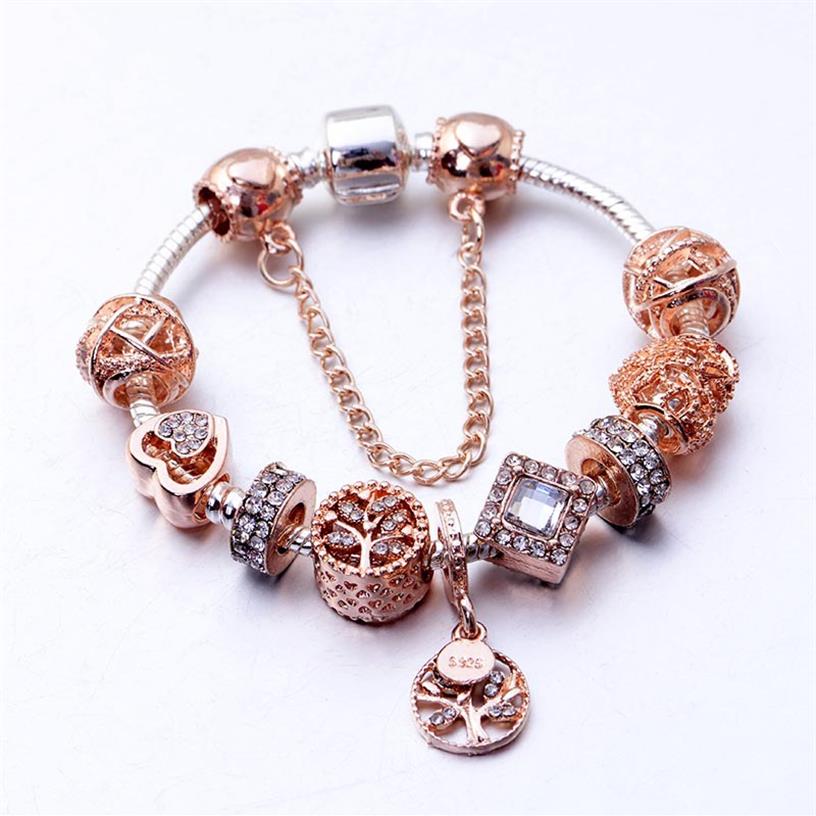 

high quality alloy women bracelet bangle life tree diy beads bracelet ladies festival gift rose gold jewelry accessories274W