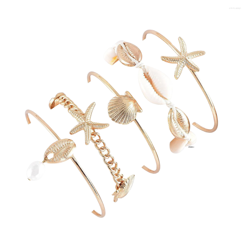 

Bangle Summer Fashion Starfish Bracelet Bohemian Shell Braided Pearl Pendant Stacked Wind Five Piece Bracelets Party Gift