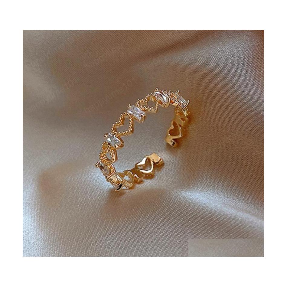 

Band Rings Hollow Heart Shape Ring Gold Color Opening Rings Exquisite Zircon Geometric High Quality Jewelry Gifts Drop Delivery Dh3Tg