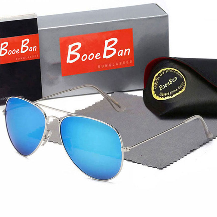 Booe Ban Men Classic Brand Retro women Mirror Sunglasses Pilot Luxury Designer Eyewear Metal Frame Sun Glasses 58mm UV Protection spectacle Glass