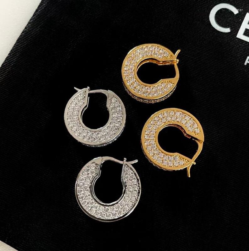 

Dangle Earrings Niche Design Full Diamond Round Simple High-end Middle-aged Vintage C-shape Classic Women Fine Jewelry