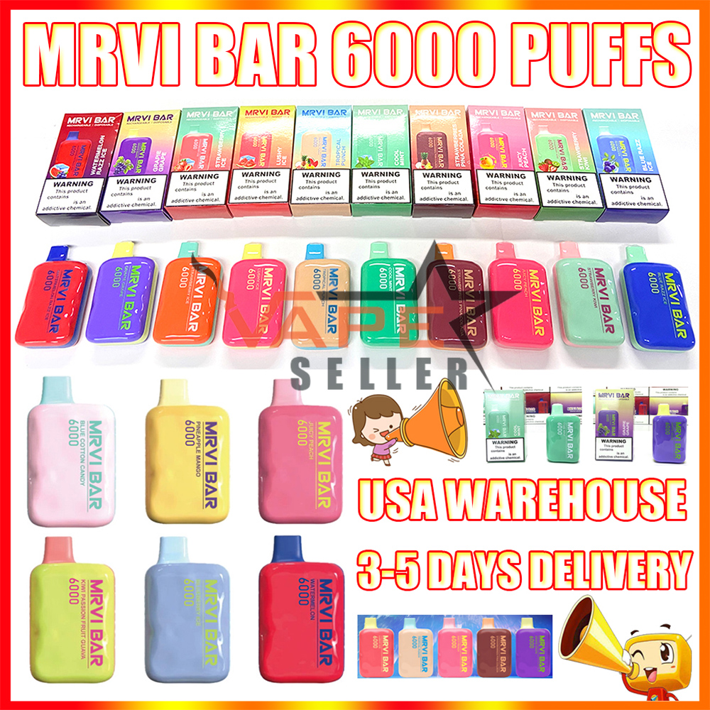 

Original Mrvi Bar 6000 Puffs Disposable Vape E Cigarette With Rechargeable 650mAh Battery Prefilled 13ml Pod Suitcase Kit VS Elf Box Lost Mary USA IN STOCKS