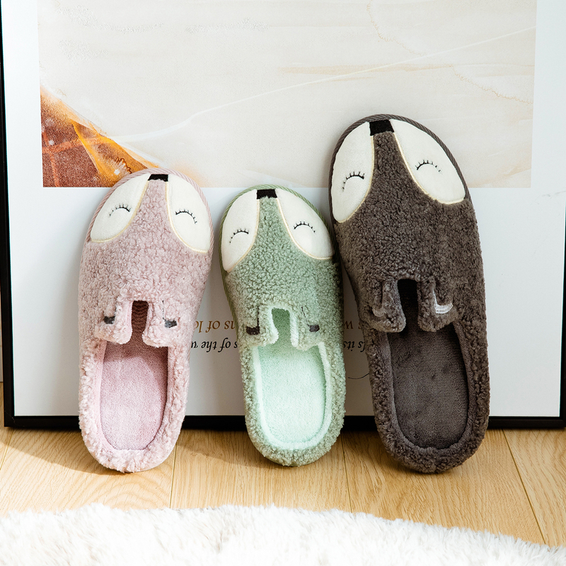 

Slippers Winter House Women Fur Soft Memory Foam Sole Cute Cartoon Bear Bedroom Ladies Fluffy Couples Plush Shoes L221130, Stripe beige