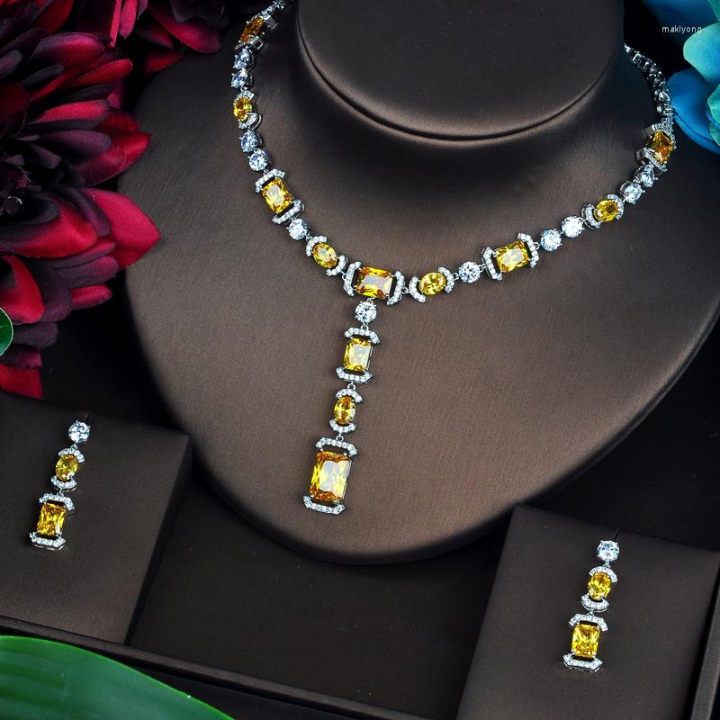 

Necklace Earrings Set Fashion Sparkling Red Cubic Zircon For Women Wedding Dress Accessories Party Show N-513, Picture shown