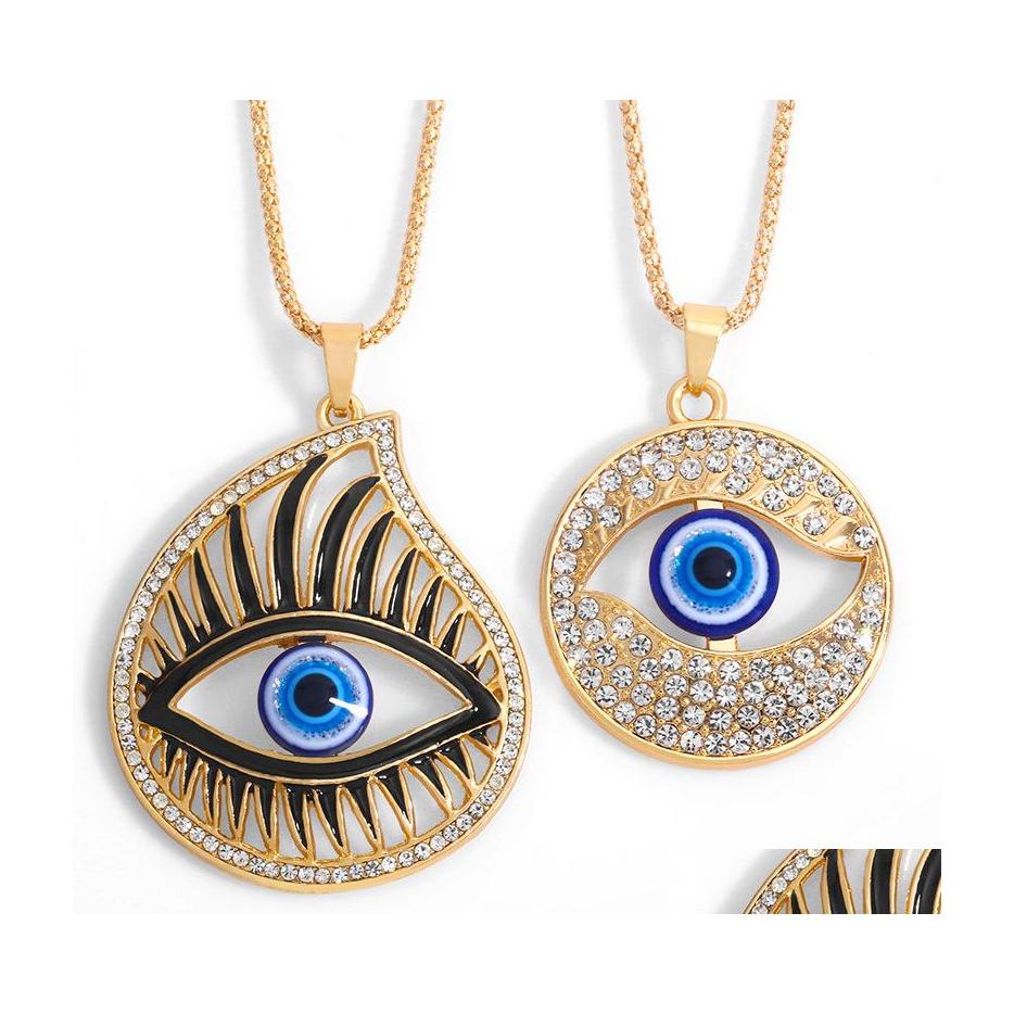 

Pendant Necklaces Fashion Jewelry Turkey Evil Eye Pendant Necklace Inlaid Diamond Rhinstone Blue Eyes Necklaces Drop Delivery Pendant Dhul8
