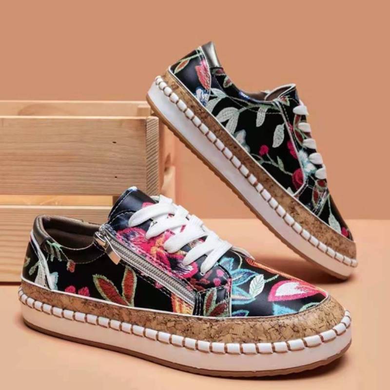 

Dress Shoe Sneakers Elegant Floral Printed Lace Up Flat Student Spring Casual Vulcanized Zapatillas Mujer L221130, White