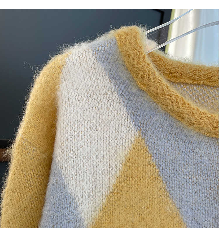 

Women' Jacket Sweater Coat Cell 22FW Celebrity Autumn and Winter 2022 Yellow Mohair Knitting Cardigan Diamond Grid Thickened Outer HU15, Khaki
