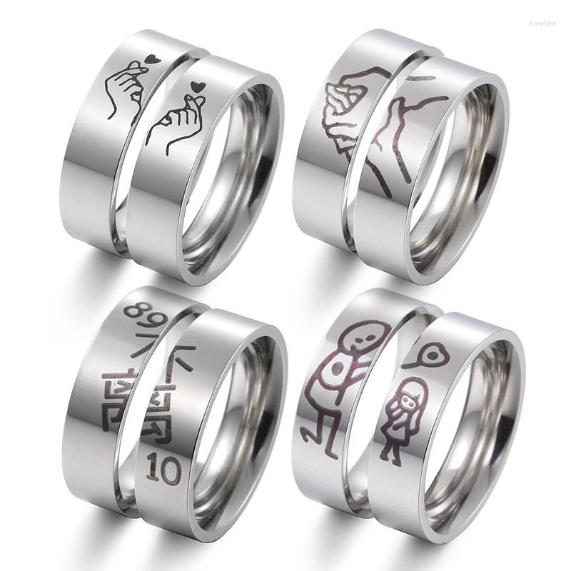 

Wedding Rings 2022 Fashion 4 Pairs Titanium Steel Couple Silver Color Romantic Design Heart Shaped Valentine's Day Gift