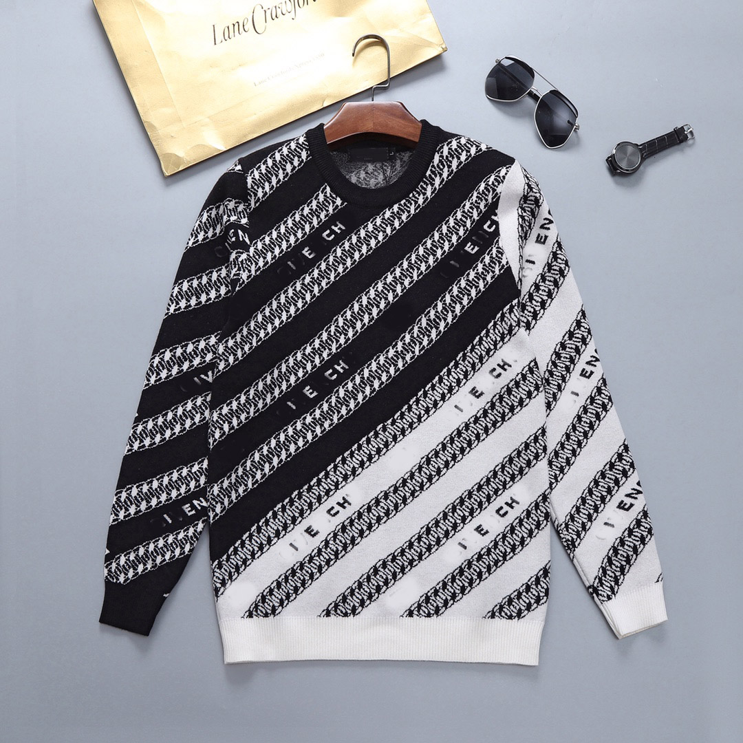 

triped Sweaters Men Crew Neck Pullover Tops Half Blue White Winter Knitted Sweaters Long Sleeve New designer pull M-3XL#02