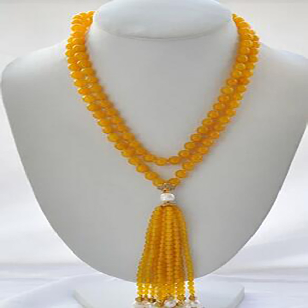 

8mm yellow fine stone bead white round pearl necklace 40inch