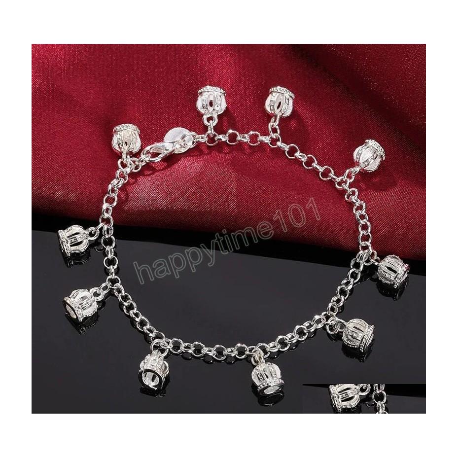 

Charm Bracelets 925 Sterling Sier Crown Pendant Aaa Zircon Bracelet For Women Wedding Engagement Party Fashion Jewelry Drop Delivery Dhhgz