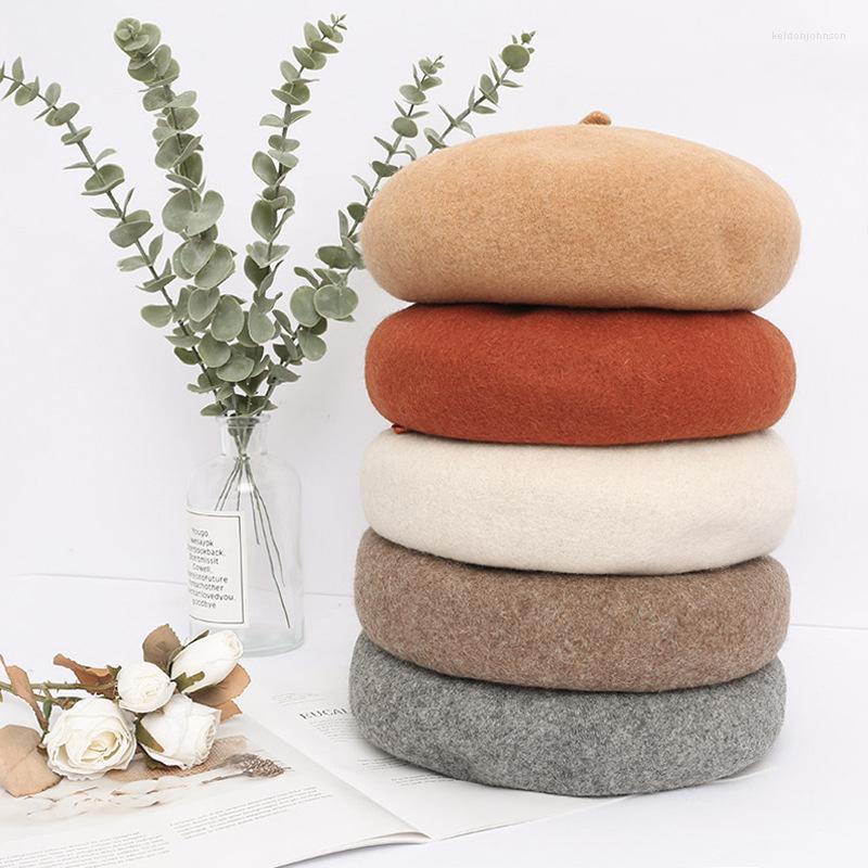 

Berets Solid Color Wool Women's Autumn Winter Thick Beret Ladies Artist French Painter Girls Warm Korean Hat Customizable