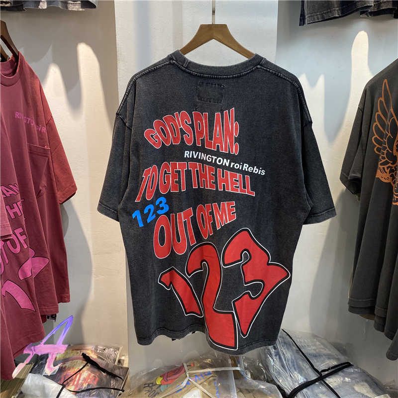 

Men's T-Shirts High Street RRR123 T-shirts Black Washed Old Letter Print Vintage Cotton Short Sleeve Men's Loose T Shirt T221130, E705