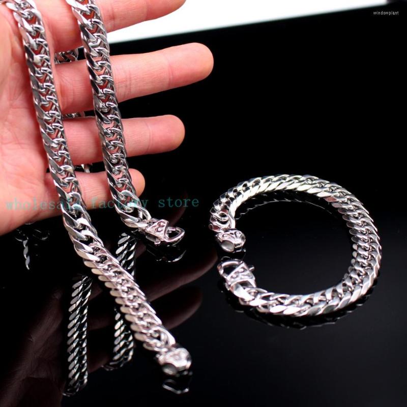 

Necklace Earrings Set Fate Love Men's Heavy Jewelry Stainless Steel 12mm Double Link Curb Chain 60cm 22cm Bracelet With Retro Clasp, Picture shown