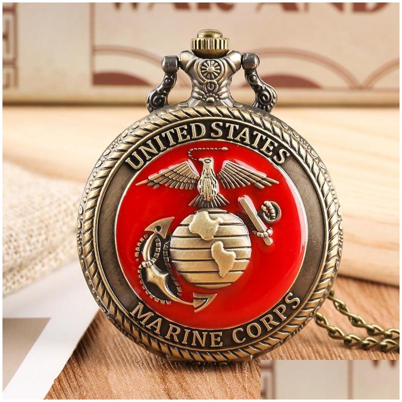 

Pocket Watches Pocket Watches Vintage United State Marine Corps Theme Quartz Watch Fashion Red Souvenir Pendant Necklace Chain Milit Dhstm, Retro bronze