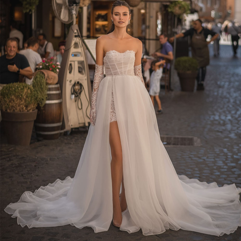 

Summer Boho A Line Wedding Dress Sexy Strapless Lace Appliques Backless Bridal Gowns vestido de casamento, Burgundy