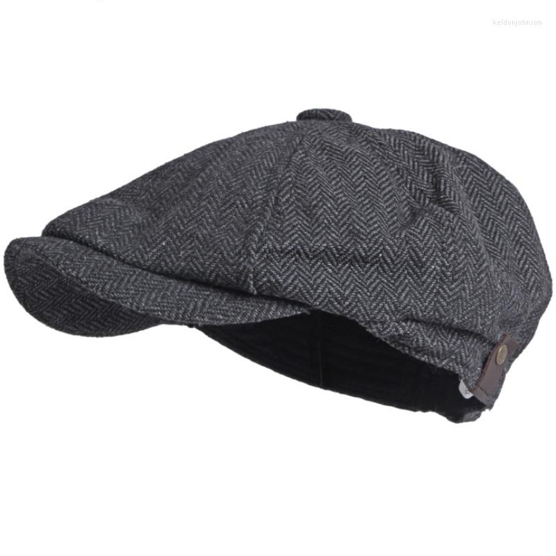 

Berets HT3593 Spring Autumn Cap Hat Men Women Striped Octagonal Sboy Male Female Artist Painter Beret Ivy Flat, White